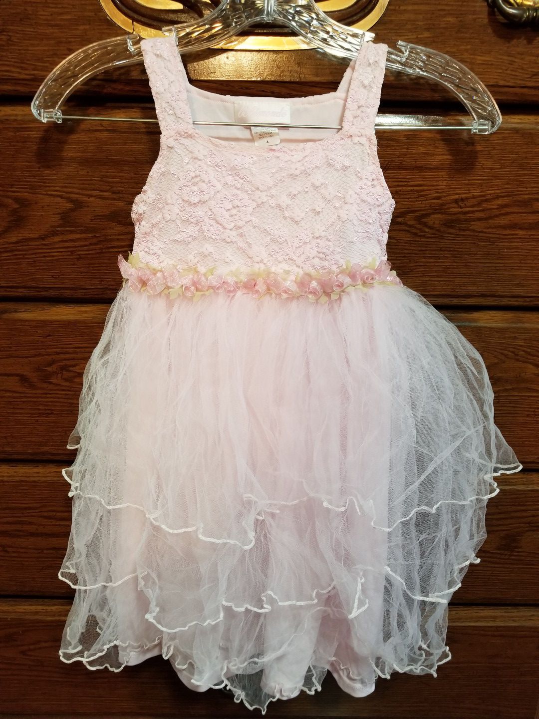 Pink Lace Pretty Rose Bud Tulle Flower Girl Dress
