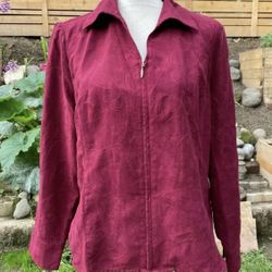 Croft & Barrow Burgundy Embroidered Top Shirt Jacket Zip Front Women's Petite L