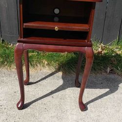 Wood End Table With Pull Out Writing Pad- Mahogany Finish
