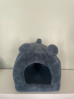 Plush Covered Cat / Small Dog Cave Bed (Dark Blue) – Excellent Condition