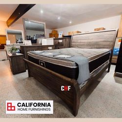 Modern Contemporary Wood Bedroom Set - Queen Bed, Dresser, Mirror, Night Stand
