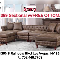 Retro Brown Leather Sectional w/Free Ottoman 📣📣📣Everything is 50% OFF for this week