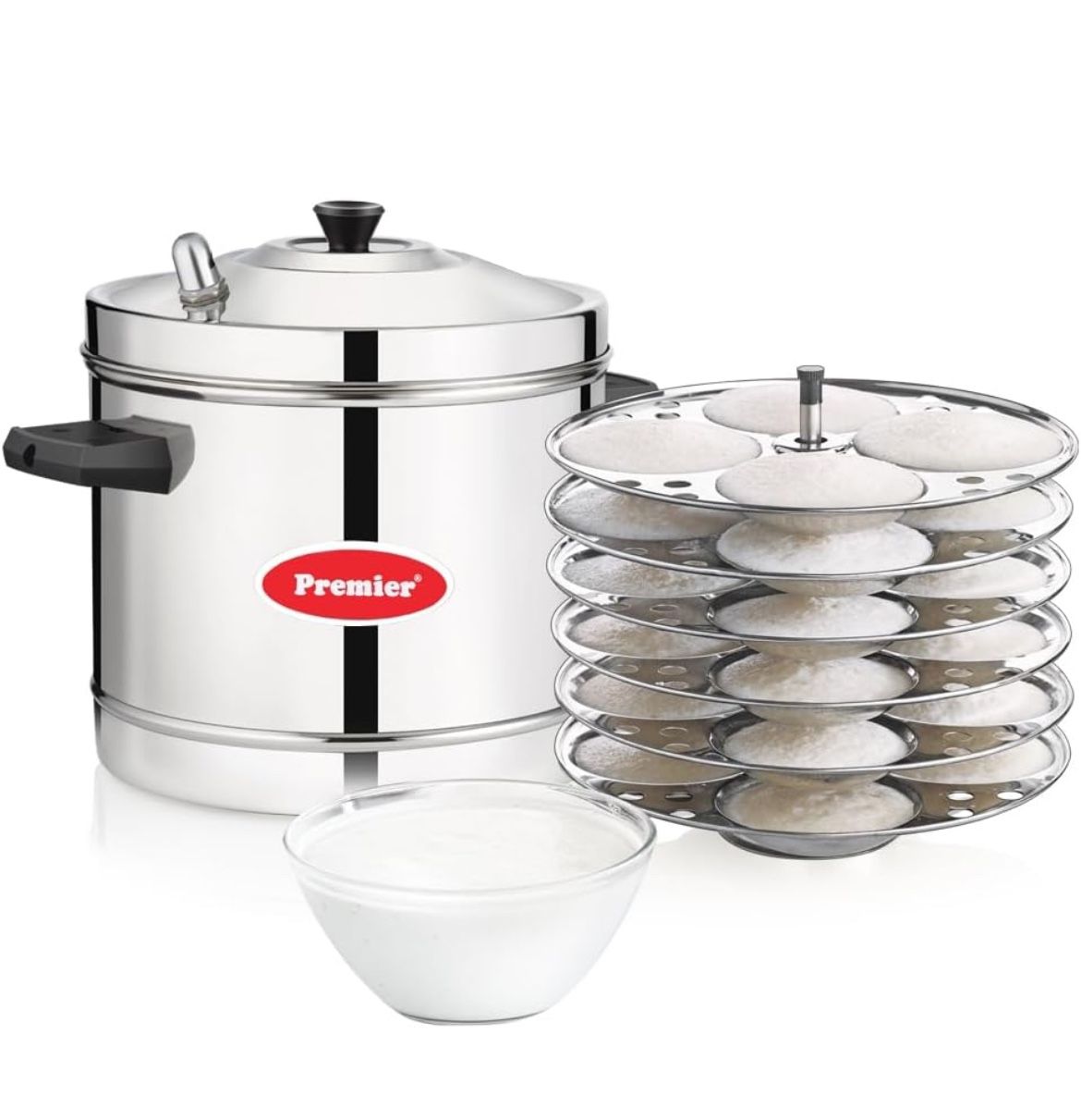 Premier Stainless Steel 6 Plate (24pc) Idli Maker, Silver