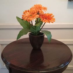 Orange Flower Plant Arrangement/12 Inches High// Plastic Vase