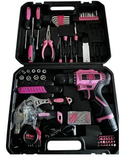 Miktuuls 152 PCS Pink Home Tool Kit Set with 12V Cordless Drill