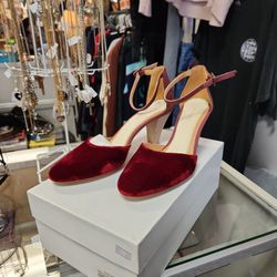 Sundance red aura velvet shoes (heels) size 36 european.