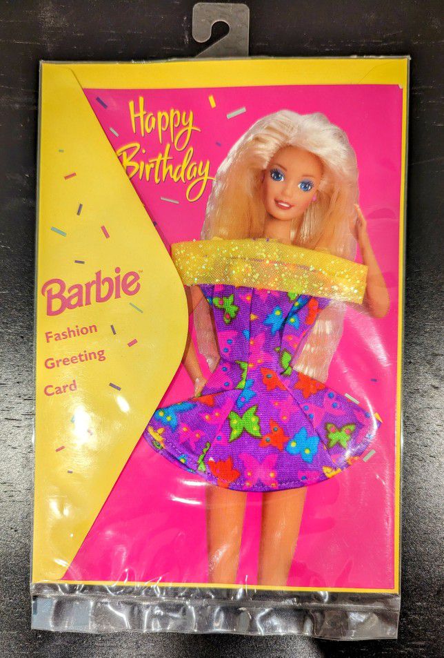 Barbie Fashion Greeting Card - Happy Birthday Purple Butterfly Dress 1994 New Vintage Mattel