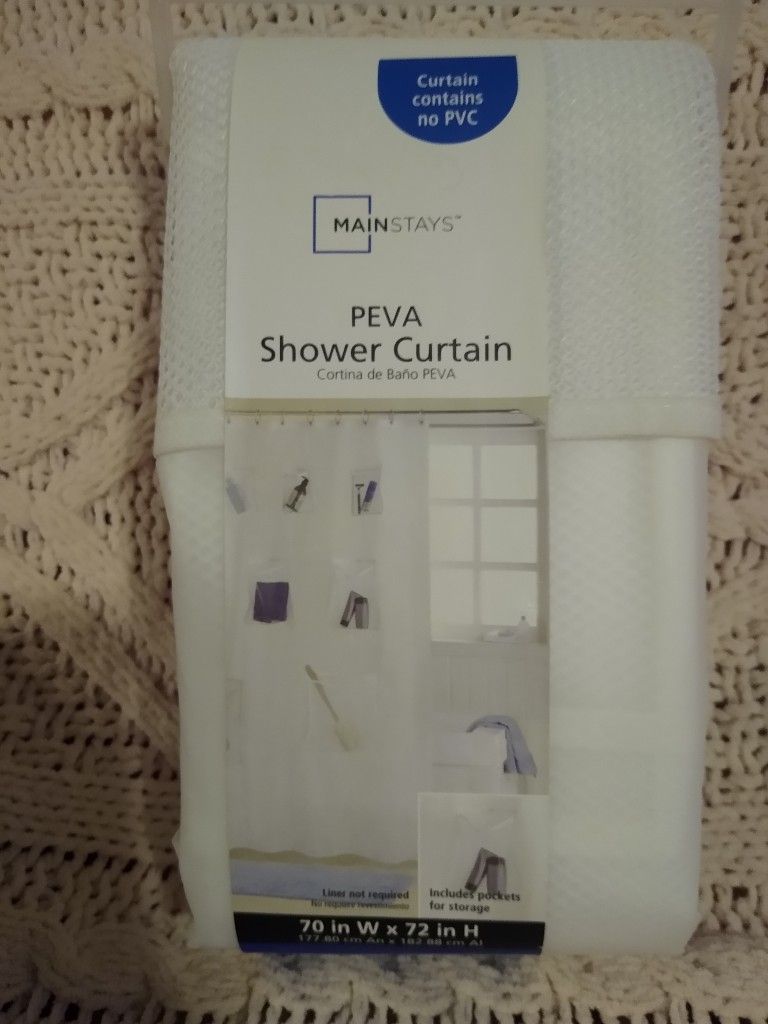 Peva Shower Curtain With Pockets NEW