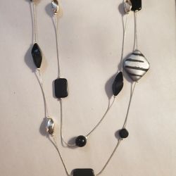 Double Stand Silver Chain Necklace With Unique Beads 