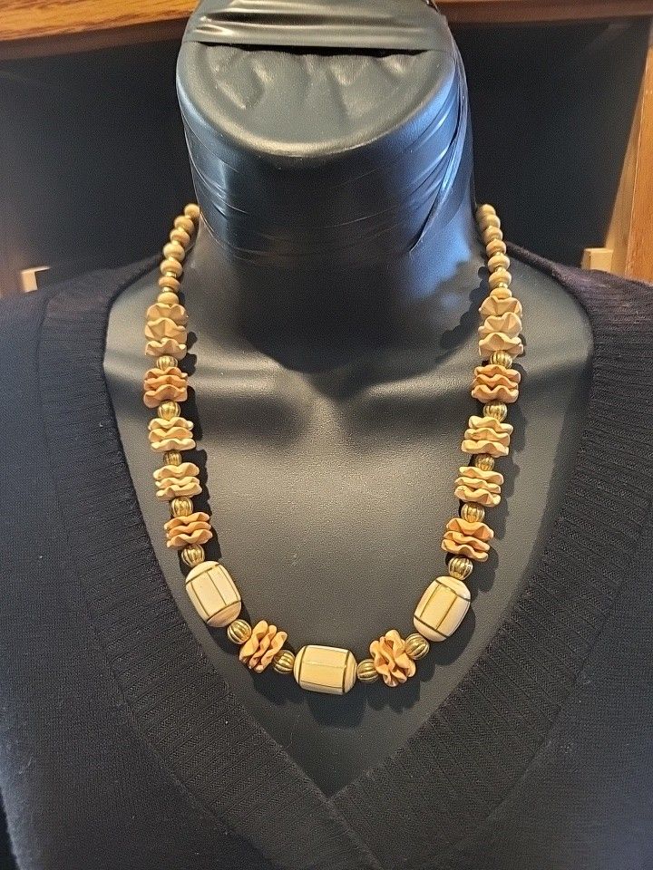 Necklace Wood Bone Beads 