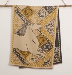 Yellow and Black Horse Print cashmere wool blend Shawl Scarf
