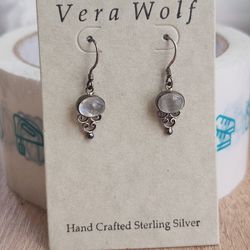 Handcrafter Sterling Silver Vera Wolf Moonstone Dangling Earrings