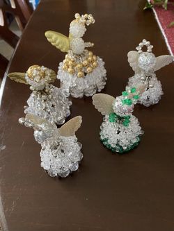 Set Of 5 Vintage Beaded Safety Pin Angels Handmade