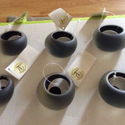 Black Glass Napkin Rings Set Of  6 New