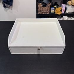 White Wooden Desk Organizer Tray w/ Drawer 12.5”