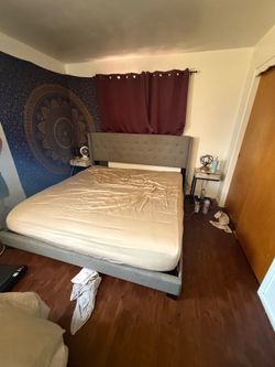 King size bed frame with metal box spring