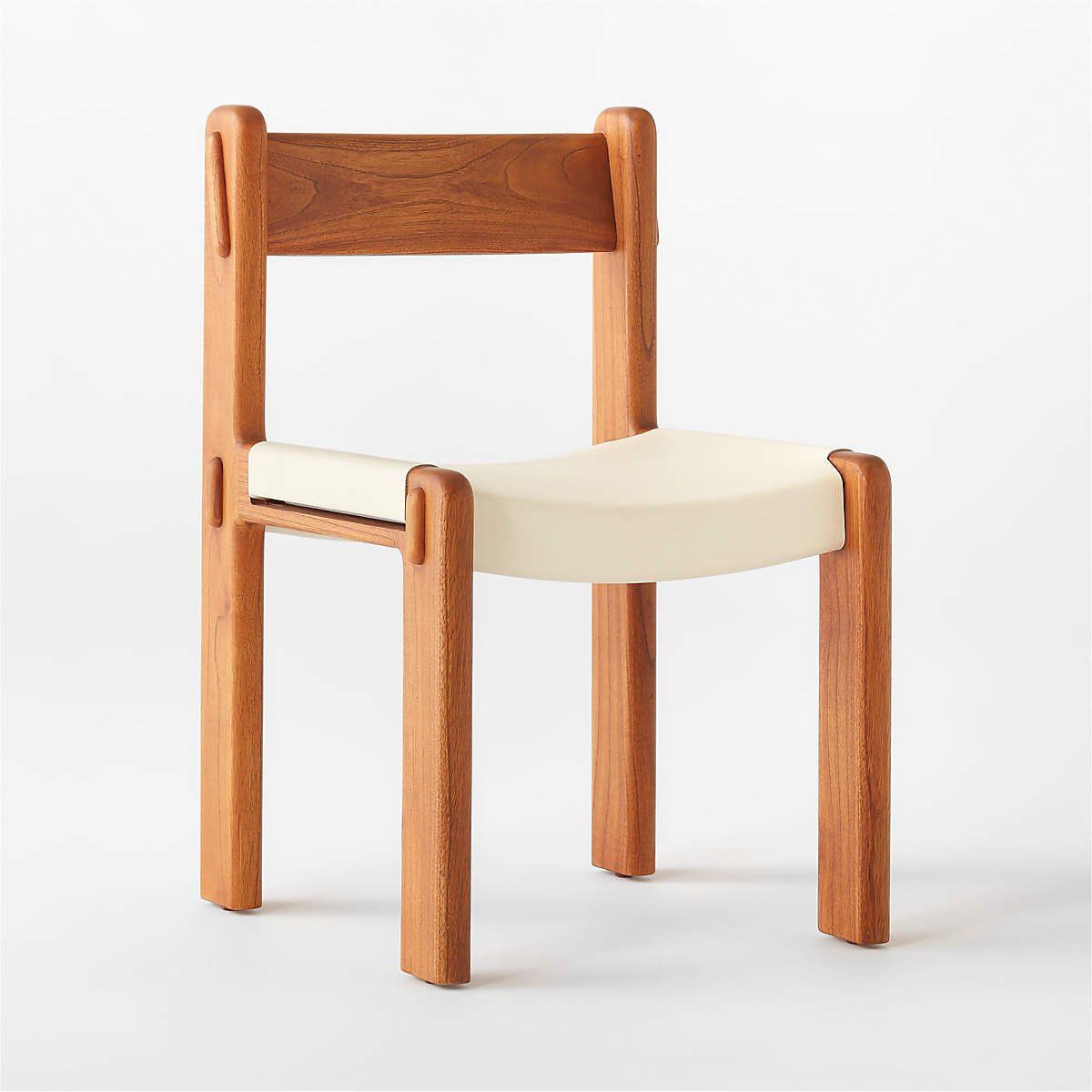 CB2 KINSEY WOOD AND WHITE LEATHER DINING CHAIR