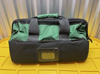 Tool Bag 13 Inch Green Black Zipper Top Storage Organizer Duffel Used