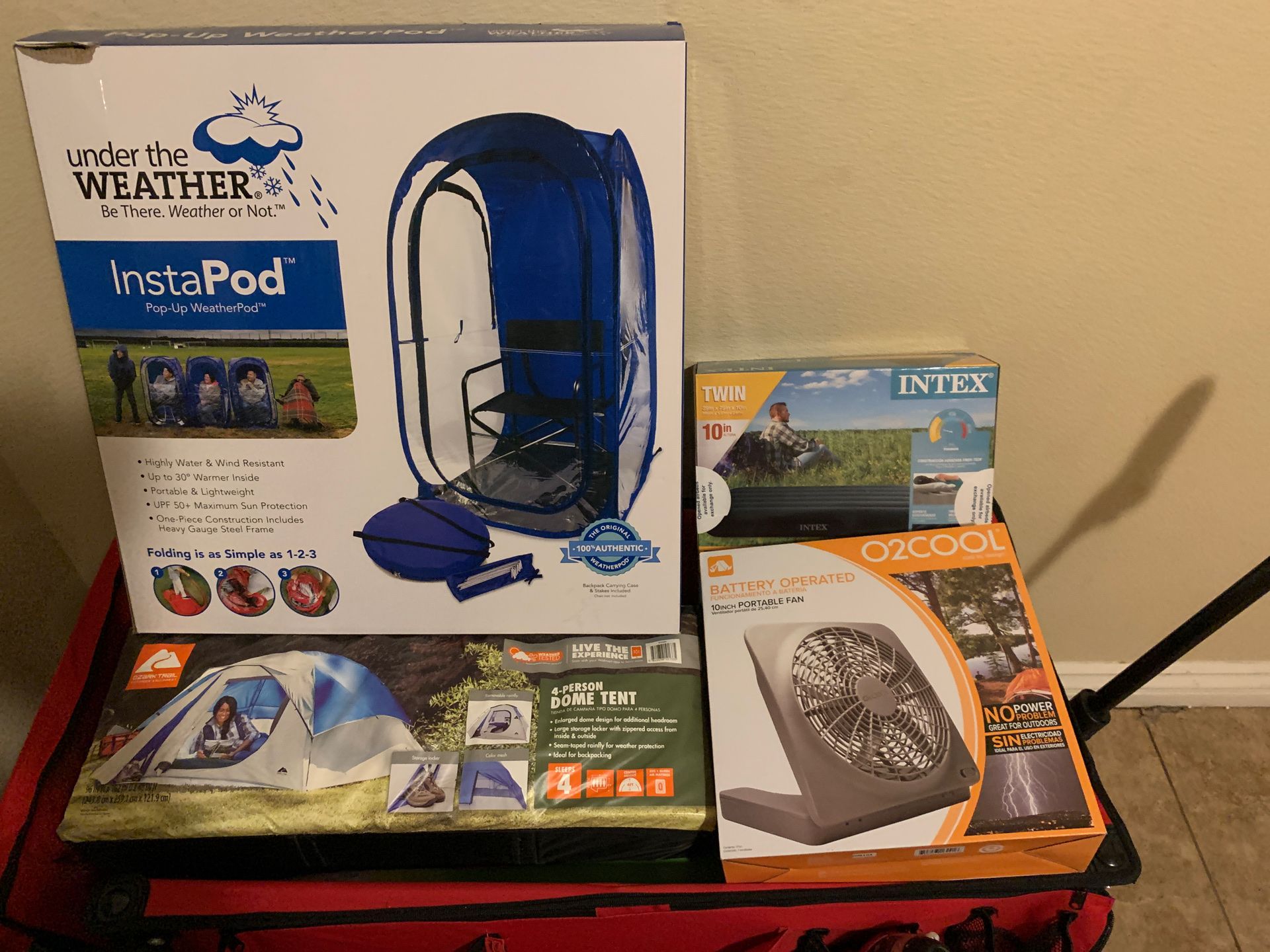 Brand new camping gear,tent air mattress fan, insta pod