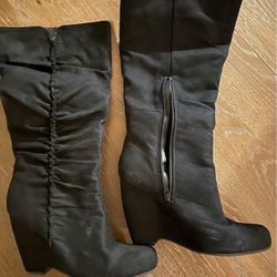 Black Faux Suede Wedge Boots