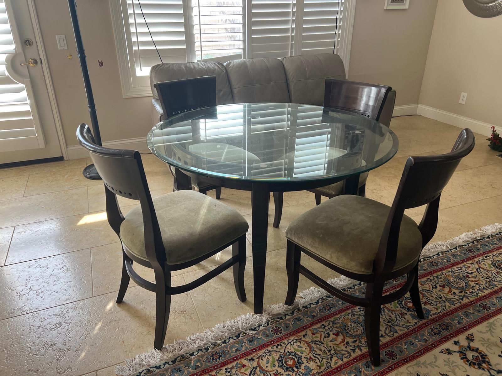 Round Glass top Dining Table And Four Chair