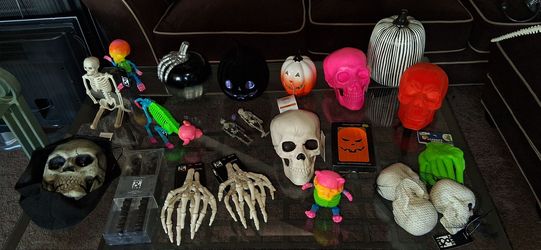 Halloween decorations pumpkins skulls skeletons