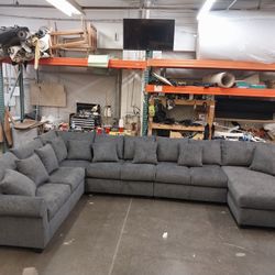 BRAND NEW 10X14X6FT AND 11X11FT OR 6X15X6FT U SECTIONAL CHAISE SOFA,  CHARCOAL FABRIC, CUSTOM MADE AVAILABLE 