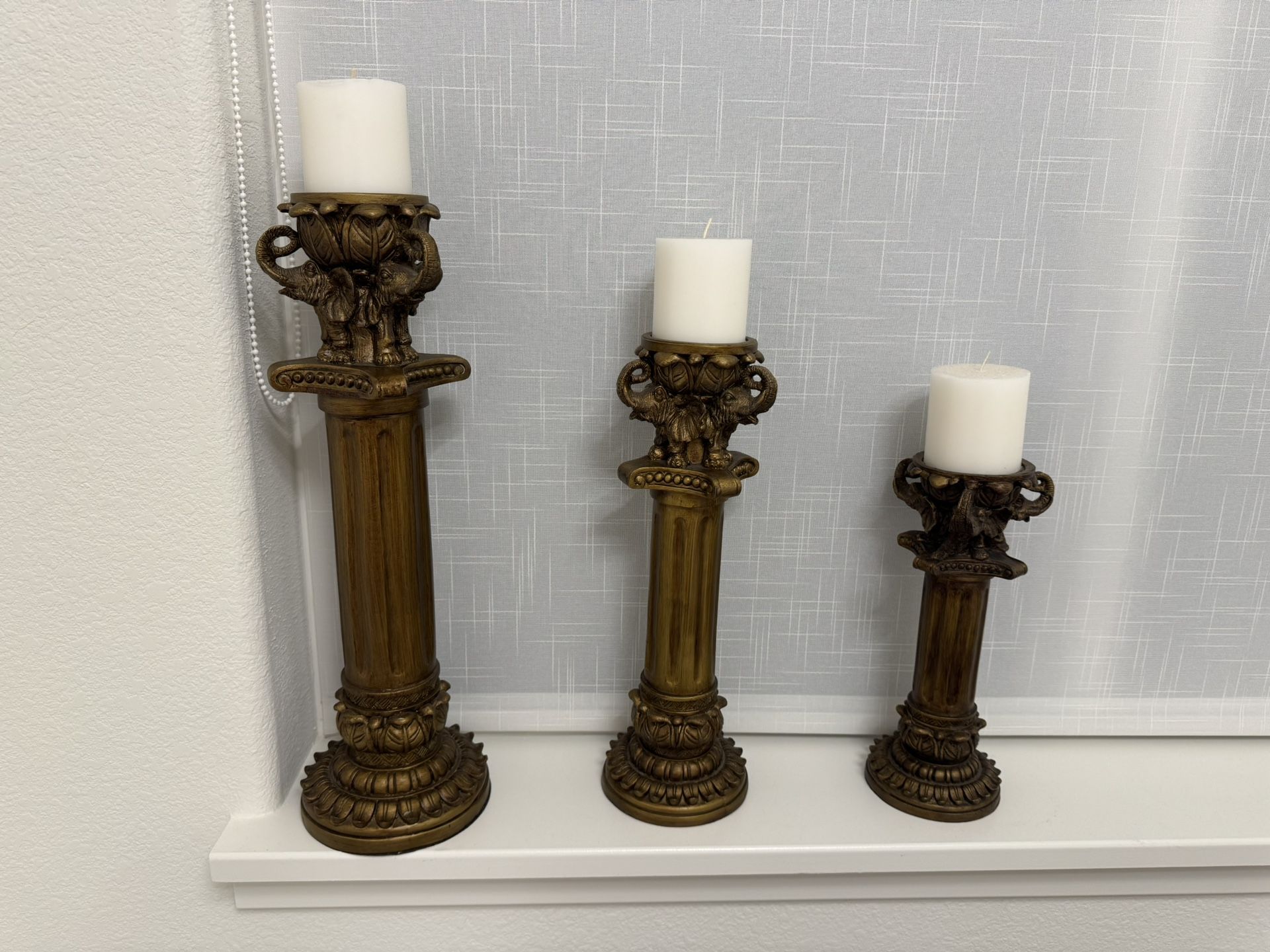 Candle Holders Set Of 3 With Candles Elephant Carvings