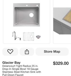 Glacier Bay Dolancourt Tight Radius 25 in. Drop-In Single Bowl 18 Gauge Stainless Steel Kitchen Sink with Pull-Down Faucet