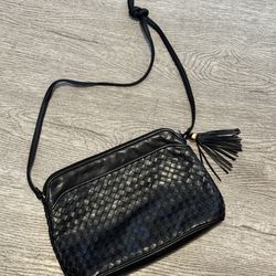 VINTAGE GANSON Black Leather Bag Purse Shoulder Bag