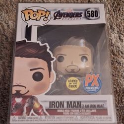 Funko Pop! 580 Iron Man / PX Previews / Glows In The Dark  AVENGERS ENDGAME "I Am Iron Man" #580 