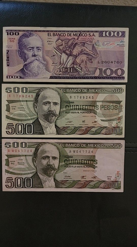 For Sell 3 Bill. Bill $500.00 MADERO And One  Bill $100.00 V. Carranza
