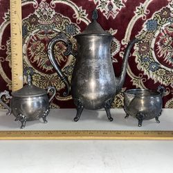 Vintage Silver Plated Ornate Teapot Creamer Sugar By Leonard