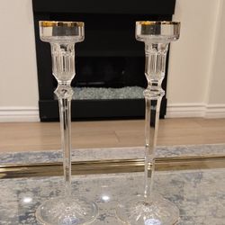 Two Brand New Crystal Candle Holders With Gold Trim