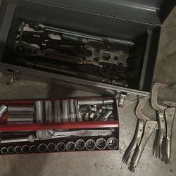 Vintage Sears Craftsman Socket Wrench Set, Clamps  & Toolbox 