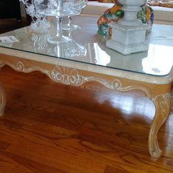 Vintage Wood & Glass Top Coffee Table, $175