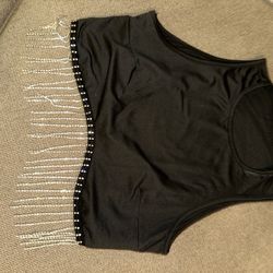 Black Crop Fringe Shirt 
