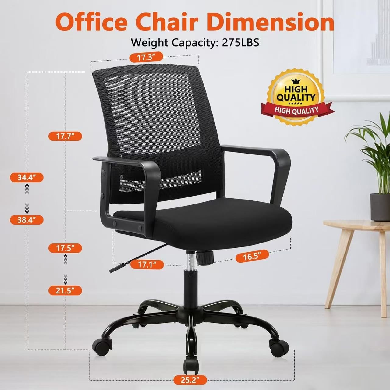 🥨2Pcs CLATINA Ergonomic Rolling Mesh Desk Chair with Executive Lumbar Support and Adjustable Swivel Design for Home Office Computer, Black