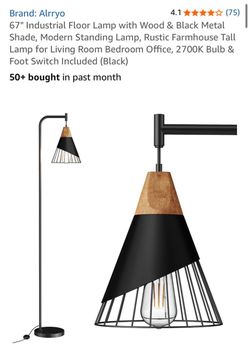 ALRRYO new 67” floor lamp, W wood/black metal shade