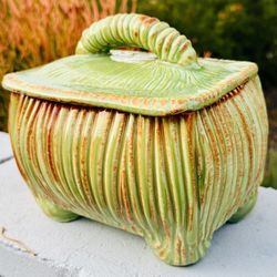 Vintage Handmade Art Studio Pottery with Lid & Signed by Artist Circa 1940-60’s.