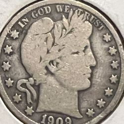 1909 S Barber Silver Half Dollar 