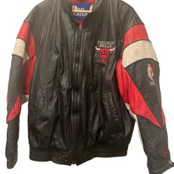 Distressed bulls leather pro player jacket chicago vintage 90’s   