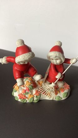 Dept 56 Snowbabies Figurine with Fall Leaves and Rake