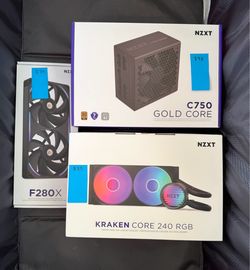 Brand New NZXT Gaming PC Parts Bundle (PSU, Liquid Cooler, RGB Fan)