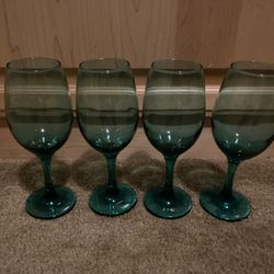Four Teal/blue-green Wine Glasses PENDING 