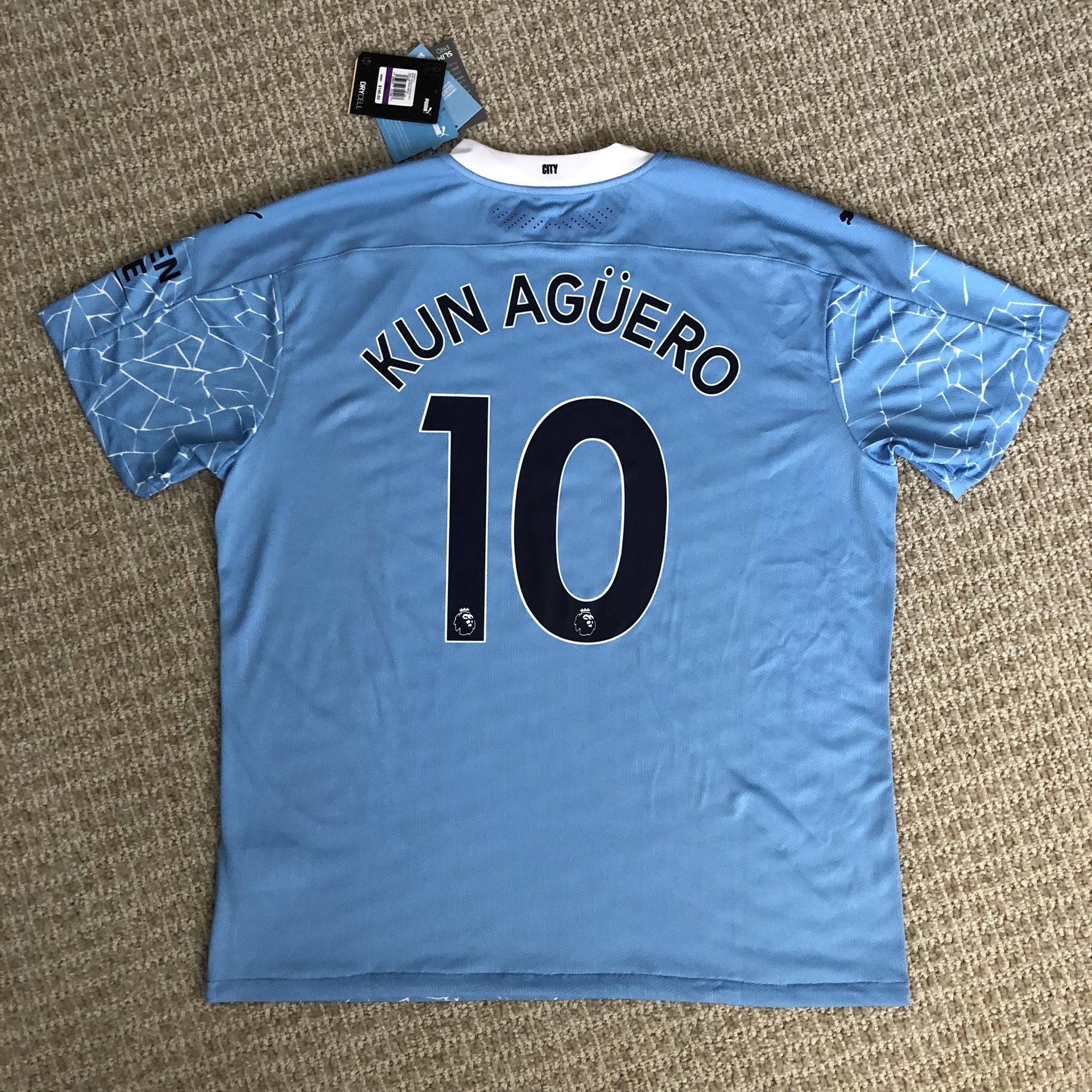 Kun Agüero #10 Manchester City Puma Home Authentic Soccer Jersey