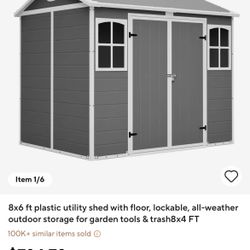 Outdoor storage cabinet 32.3"L x 21"W x 67"H, metal frame garden shed for backyard & patio (Brown + Metal )'