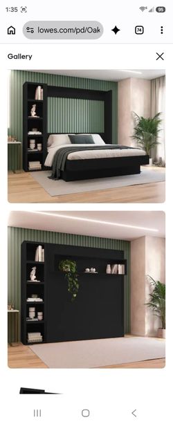 King Black Murphy Bed with Side Bookcase