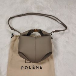 Polene Beri Taupe Textured Leather Crossbody Bag