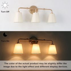 Classy Leaves Bathroom Light Fixtures, 3-Light Gold Bathroom Vanity Light With Durable White Fabric Shade, 23.5’’L X 6’’W X 9.5’’H 